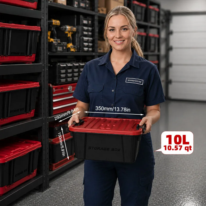EKOA 10L/11QT Heavy Duty Storage Box with Lid,Stackable Plastic Storage Bins with Secure Latches & Reinforced Handles Waterproof