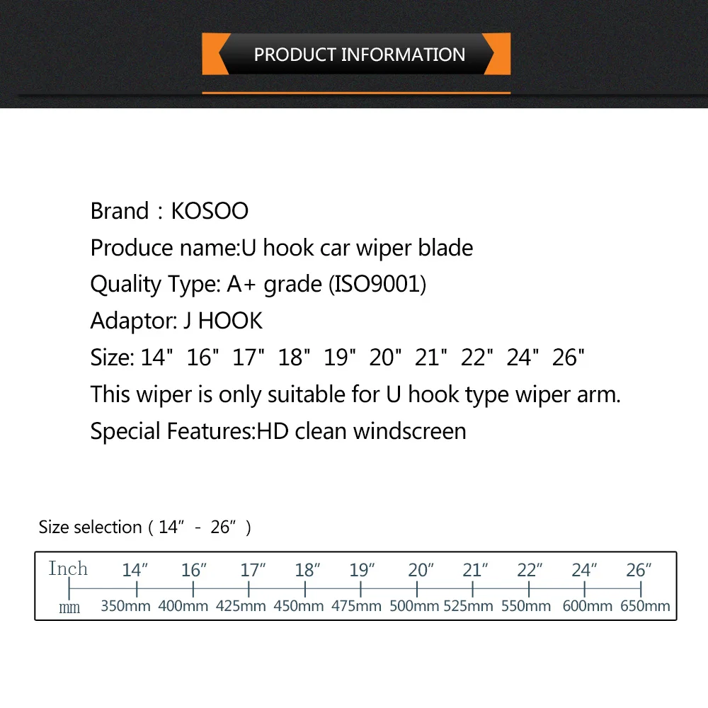 KOSOO Wiper Blade Universal U J Hook 14\