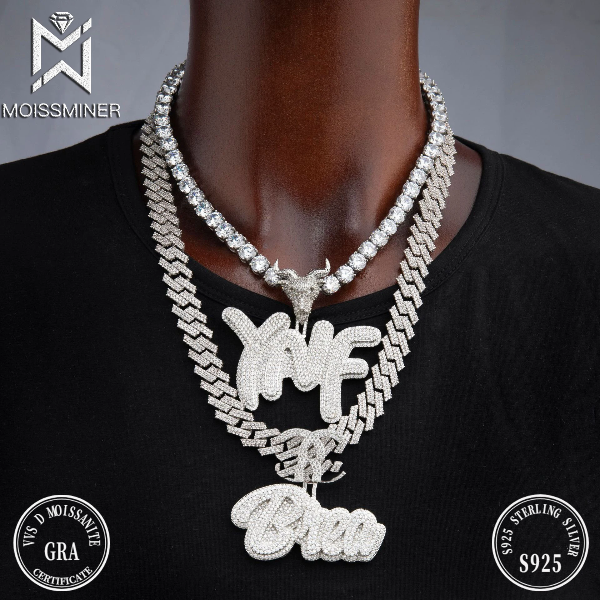 Collares con colgante de moissanita S925 para hombres y mujeres, letras con nombre personalizado, diamante Real VVS, joyería Iced Out