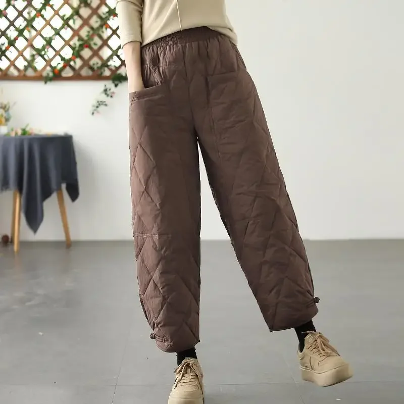 2024 New Winter Warm Thickened Cotton Padded Trousers Loose Fit Wide Leg Warm Pants Lightweight Cotton Padded Trousers Women