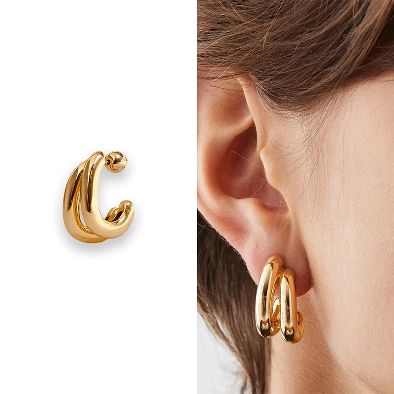 Hot Selling High-end Photosensitive Surface Double-layer Thick C-shaped Unique Personality Temperament Niche Versatile Earrings