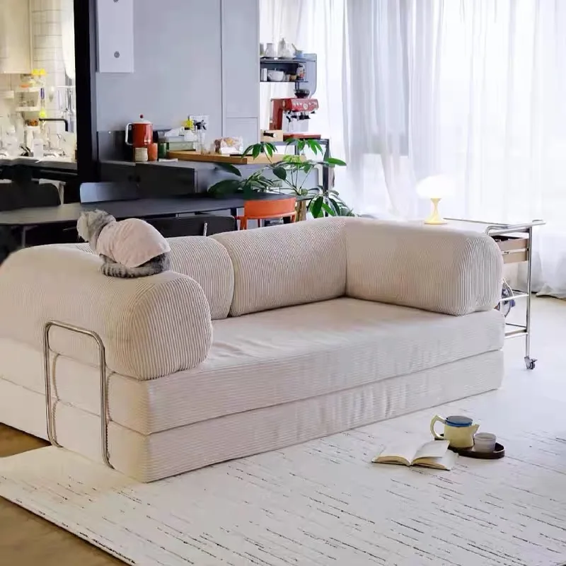 

Modern Compression Sofa Living Room Simple Double Folding Dual-purpose Small Apartment Module Fabric Flannel Lazy Sofa Bed
