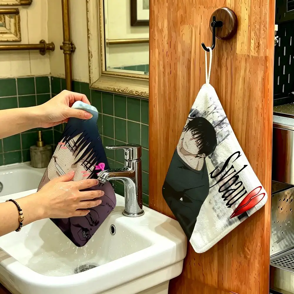 Anime Toji Fushiguro Polyester Cotton Hanging Hand Towel, Super Absorbent Hand Wiping Towel for Daily Household Use
