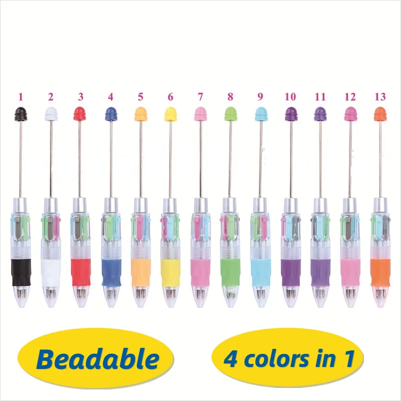 DIY Four Color Beaded Pen Multi Color Stroke Mark Plastic Ballpoint Pens for Writing Plastic Beadable Cute Pens for Child