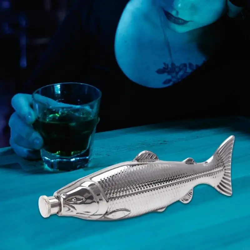 R1WB 5オンス魚の形のドリンクウェア304ステンレス鋼の質感ユニークな飲料ボトル