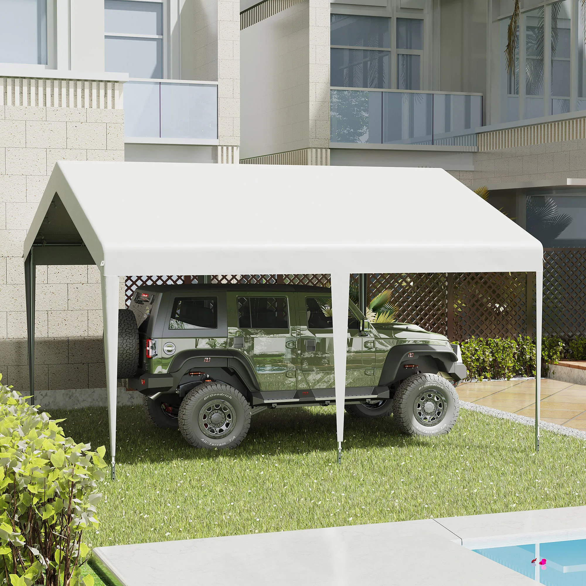 Outsunny Carpa Garaje para Coche 4x4m Gazebo de Jardín con Accesorios Blanco