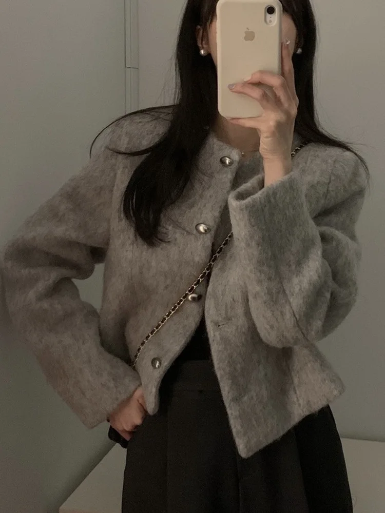 

Женский шерстяной топ Plu Suit Jaet класса люкс с круглым вырезом, на одной пуговице, свободного прямого кроя, в стиле маленькой французской элегантности