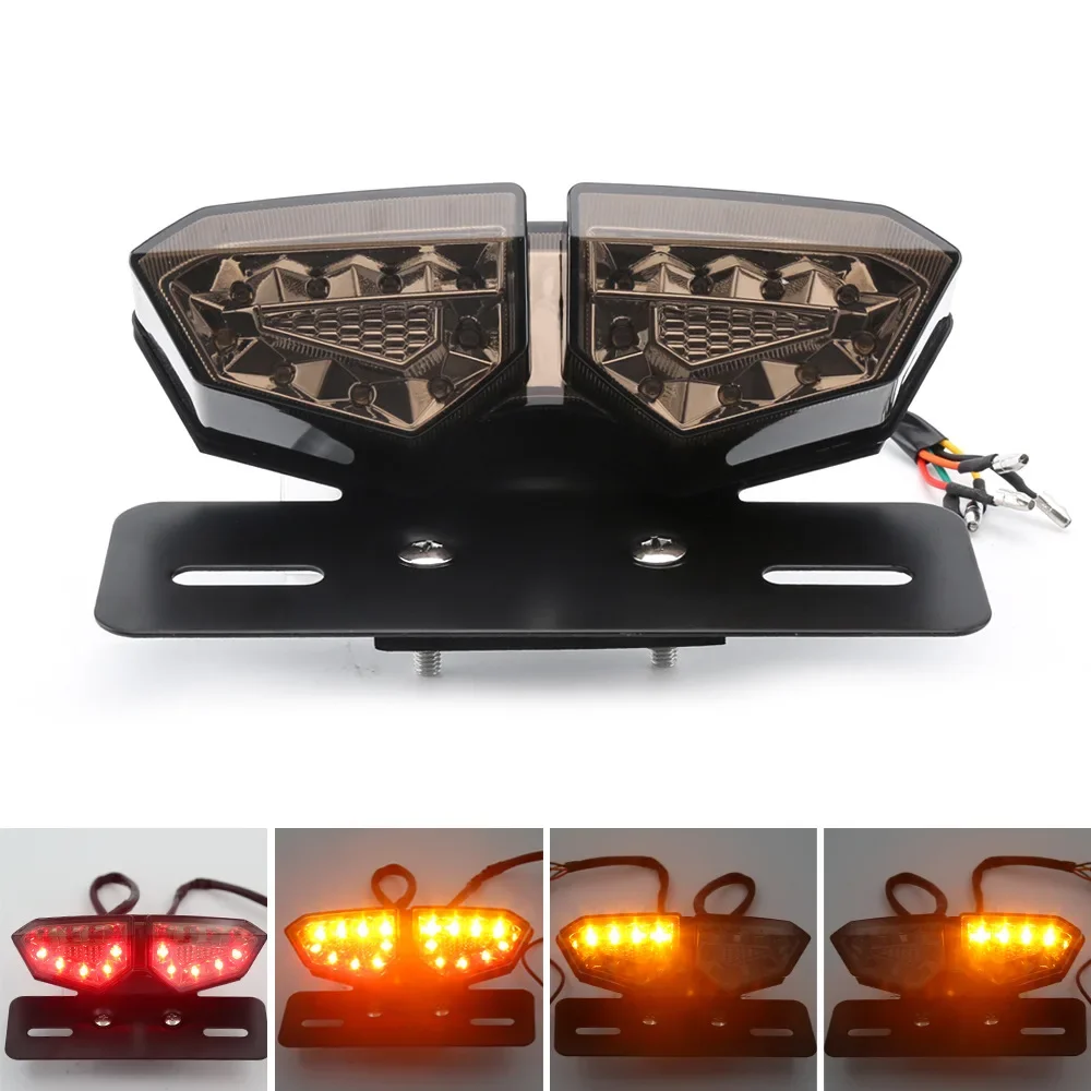 

Motorcycle Integrated Turn Signal Tail Lights 12V LED Brake Stop Lamp License Plate Light for Motocross ATV Trailer Cafe Racer