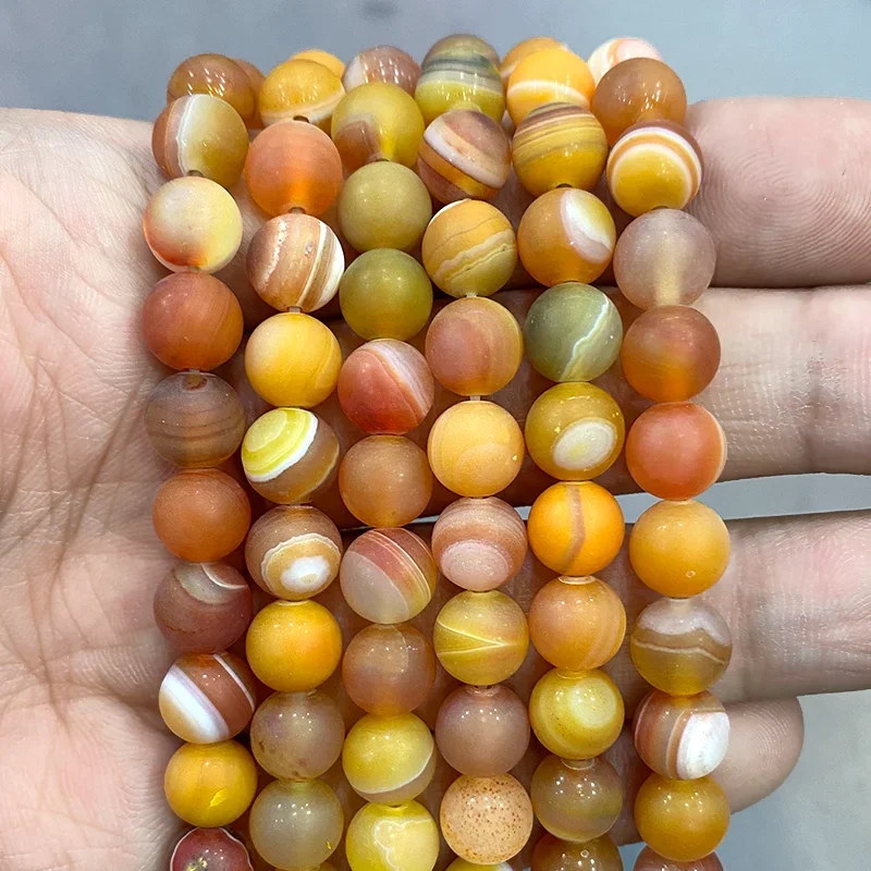 Natural Matte Stripe Onyx Banded Lace Orange Agates Beads Diy Bracelet Necklace for Jewelry Making 15