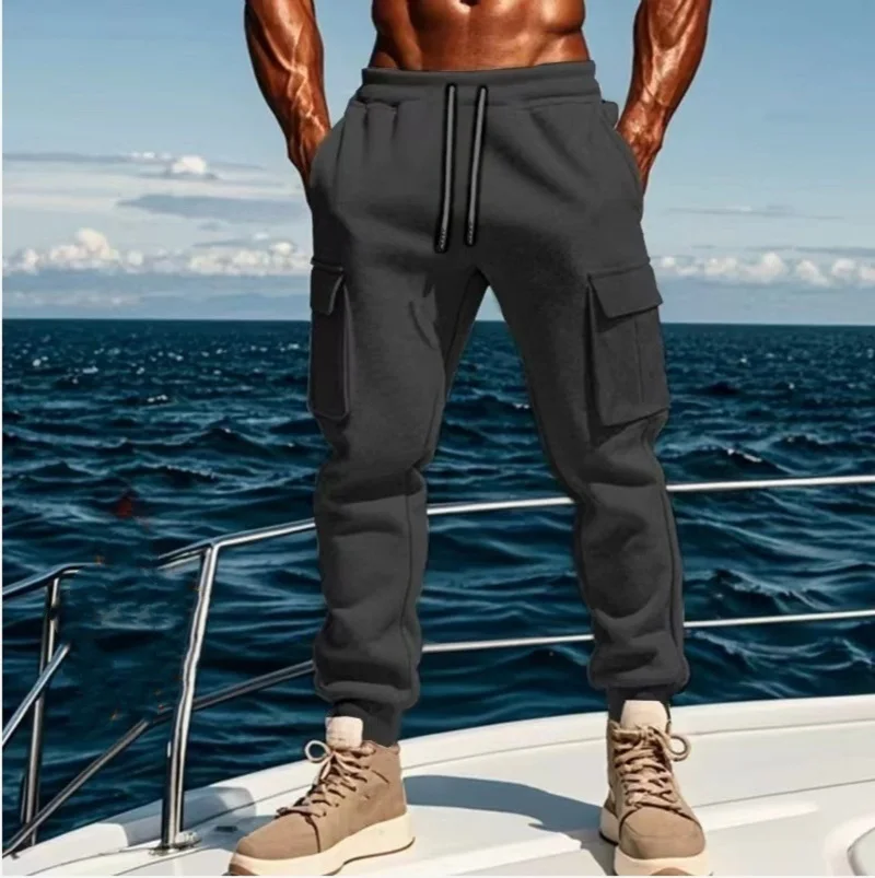 

Mens Sweatpants Straight Fit Joggers for Sports and Streetwear Loose Oversized Drawstring Long Pants Men Multi-pocket Pants