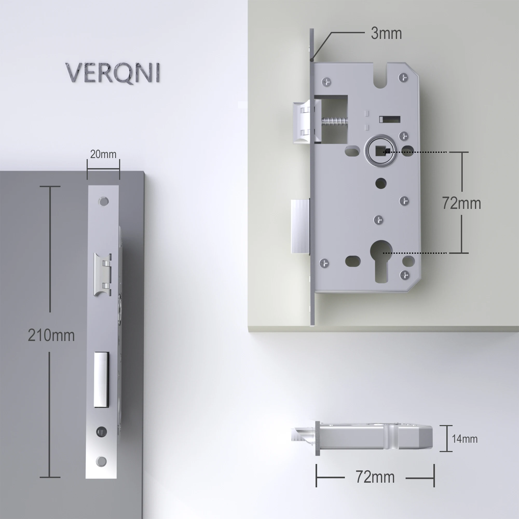 Imagem -06 - Verqni Maniglie & Accessori Srab223 Moderno Preto Fosco Mudo de Alumínio Alavanca da Porta Lidar com Bloqueio Conjunto Fechadura Silenciosa Interior Porta Principal