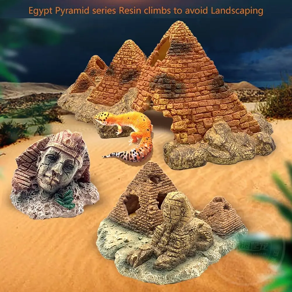 Adornos de paisaje de Reptiles de resina, bricolaje, faraón egipcio, peces, camarones, cueva escondida, pirámide conjunta egipcia, pirámide esfinge