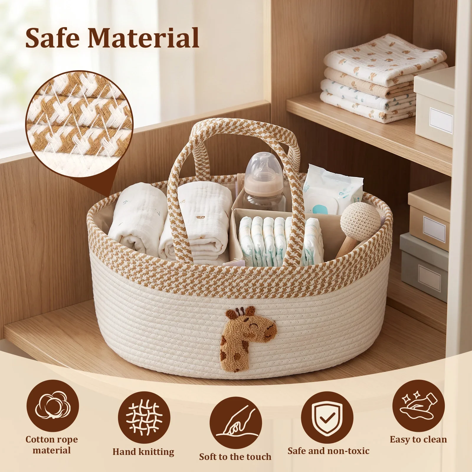 Baby Diaper Caddy Organizer Multi-role Travel Out Portable Mommy Bag Large Capacity Cotton Rope Diaper Bag Diaper Storage Basket