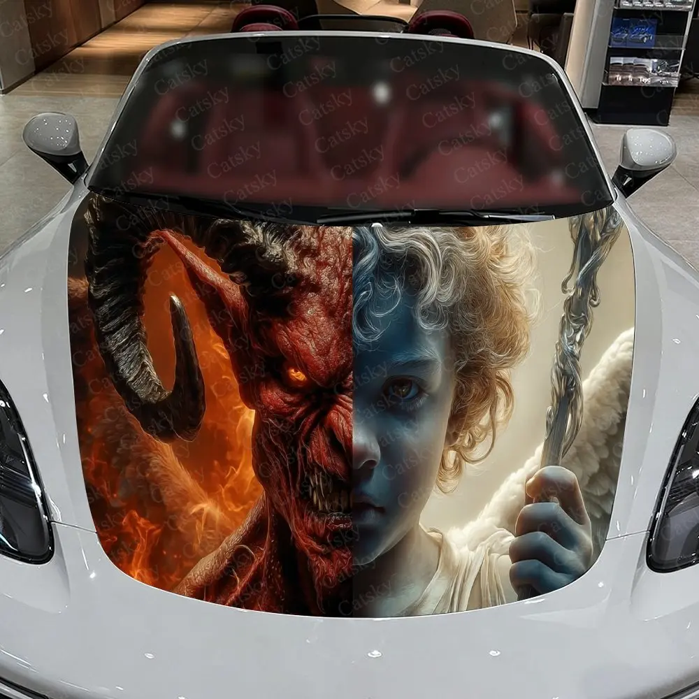 غلاف فينيل للسيارة من Purgatory & Holy Realm، ملصق غطاء السيارة المقاوم للماء PVC، ملصق ذاتي اللصق مقاوم للخدش لغطاء المحرك،