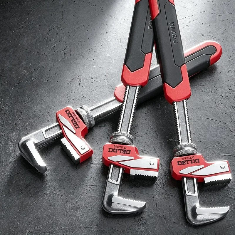 Heavy-duty Pipe Wrench Carbon Steel F-type Wide Opening Wrench Household Water Pipes Wrenches Multi-functional Anti-slip Tool
