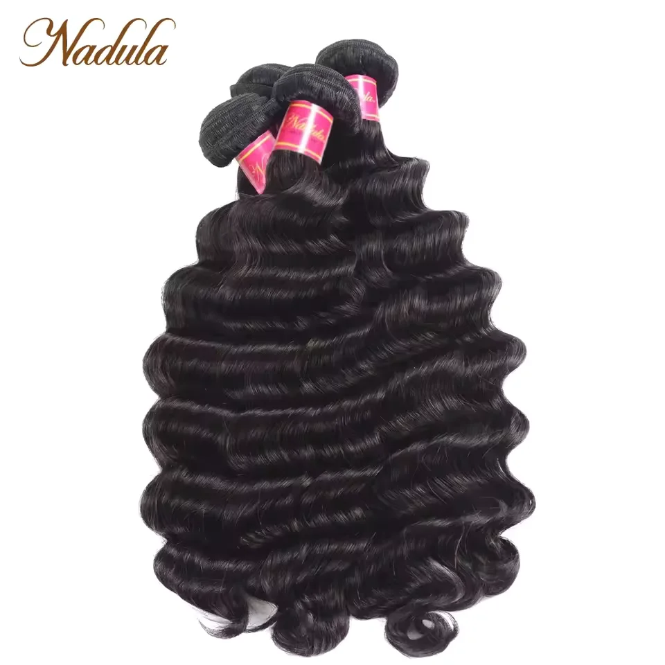 Nadula Hair Loose Deep Wave Bundles 12-26inch 100% Brazilian Human Hair Weave Bundles 100% Virgin Human Hair 1/3/4 Bundles 100g/ piece Natural Black Color Unprocessed Raw Human Hair Extensions Can be Dyed and Restyled Last more than 12 months