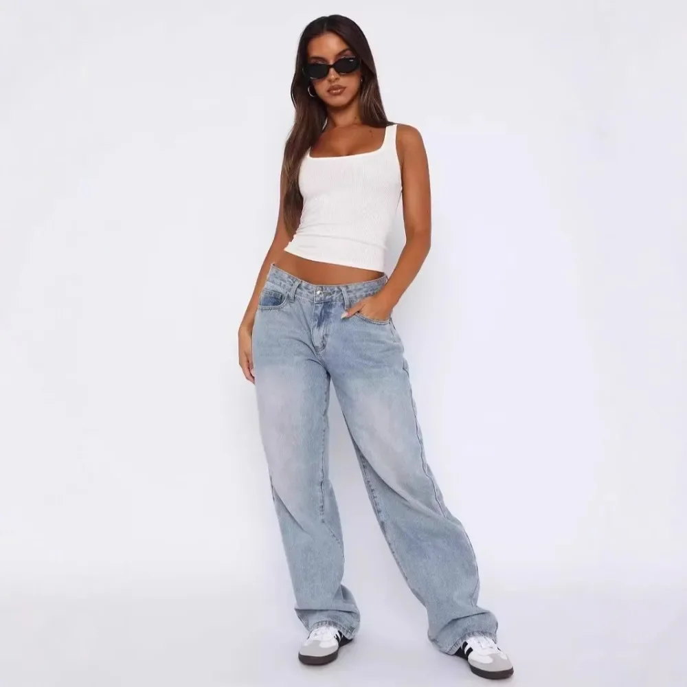 Hot-selling European and American Style Straight Waist Cowboy Spice Joker Minimalist Pants Ladies