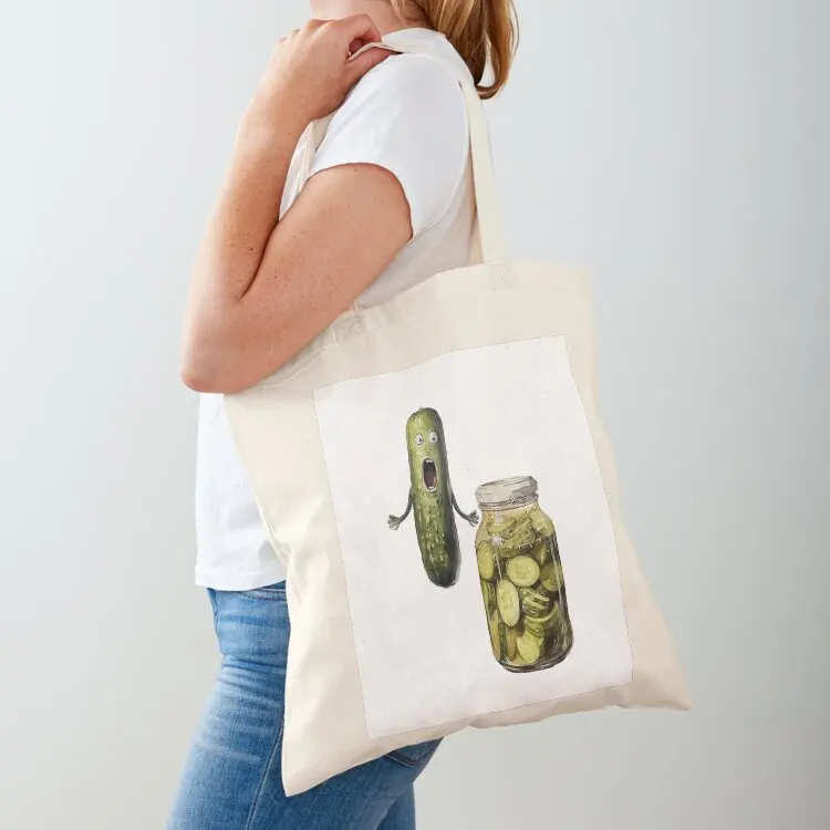 

Funny Shocked Cucumber and Pickle Jar Food Humor Design Tote Bag Women's bags Canvas shoulder bag Cloth bag