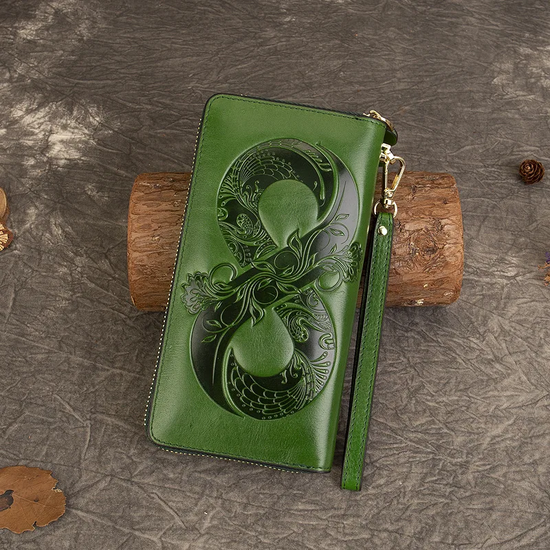 

Новый кошелек Zero, женская сумка из натуральной кожи с тиснением в стиле ретро, многофункциональный длинный кошелек с отделением для карт