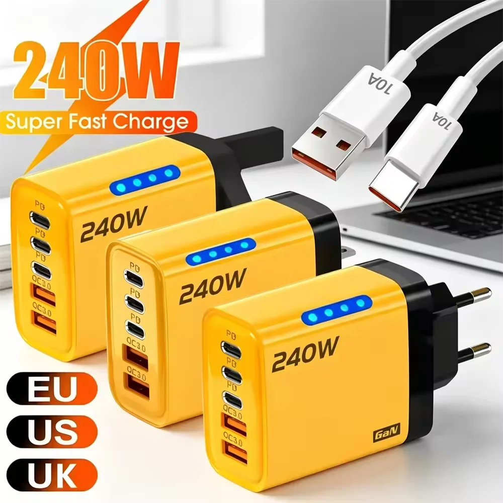 5-Port USB-C PD Ladegerät QC3.0 Schnellladungsadapter für Mehrere Geräte Gleichzeitig Universelles Wand- und Tischladegerät