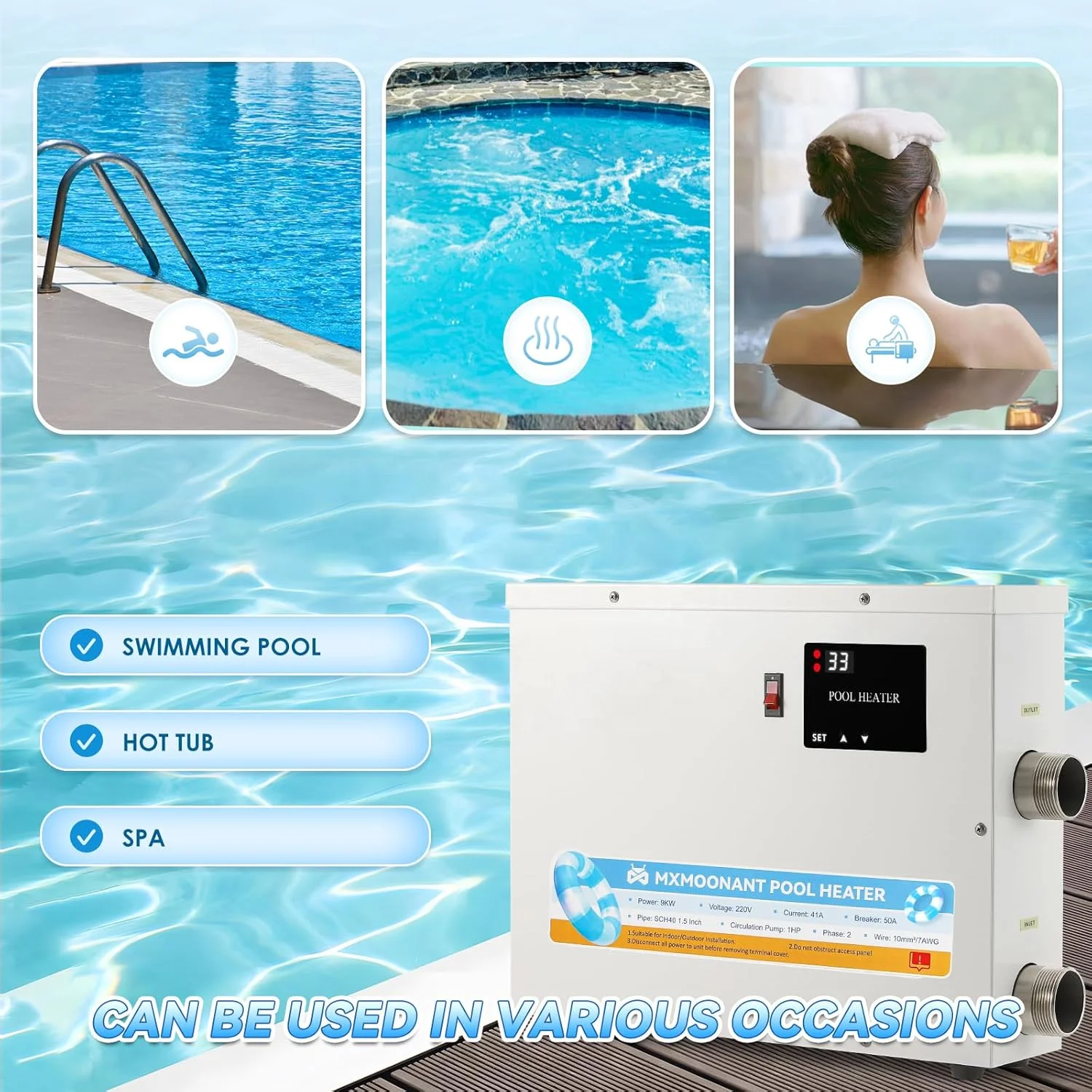 TLF 11 кВт 220 В электрический спа-нагреватель для гидромассажной ванны, водяной термостат с сенсорным экраном для надземного бассейна, спа-ванны