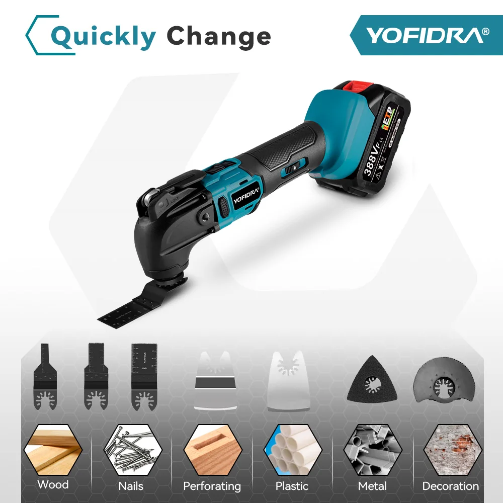 Yofidra Brushless Oscillating MultiFunction Tool Electric Saw Trimmer Shovel Polisher Woodworking For Makita 18V Battery Pin