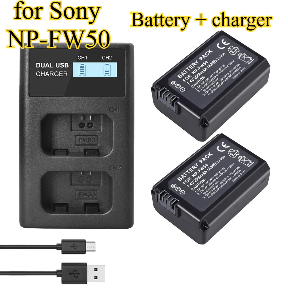 

Compatible NP-FW50 Battery Charger for Sony A5000/A5100/A6000/A6100 & Canon EOS 550D - Dual USB-C Fast Charging Kit
