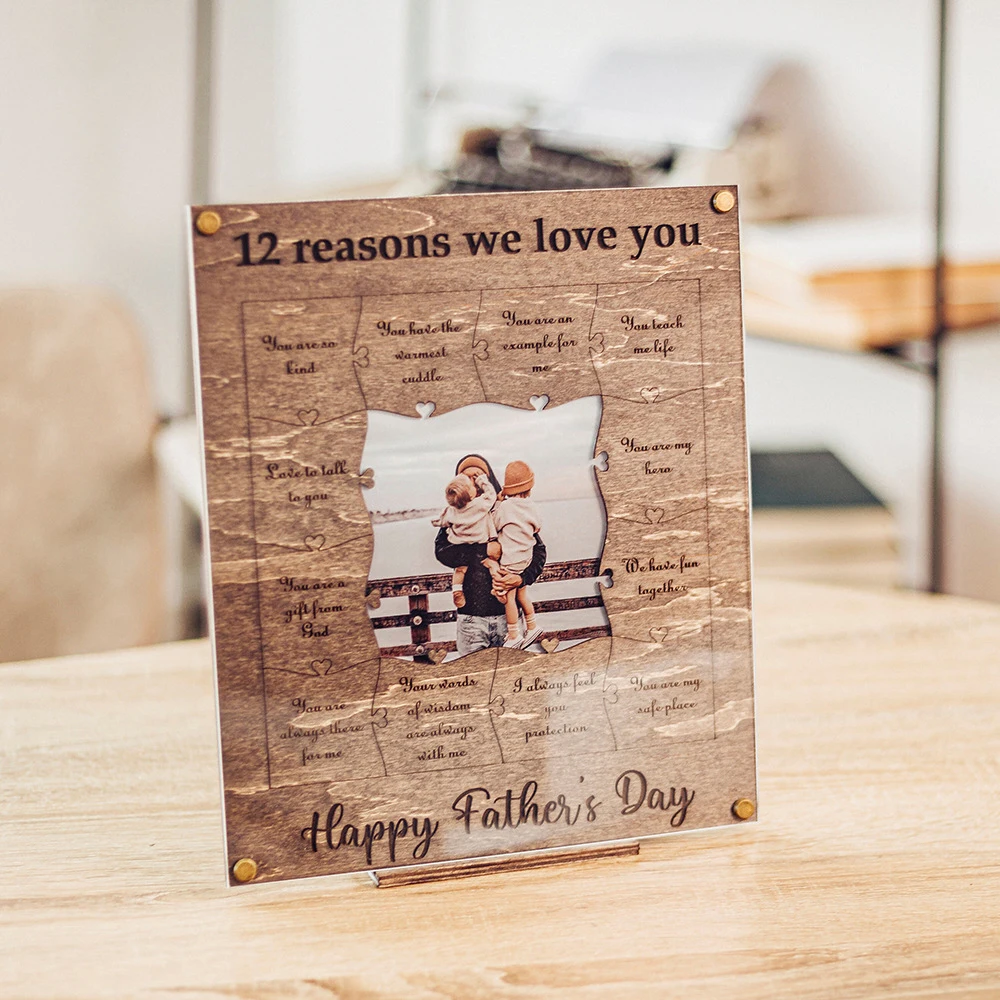 Valentine's Day Gift Custom Photo Frame Puzzles Ornaments 12 Reasons Why I Love You With Name Date Diy Wood Puzzle Piece Collage