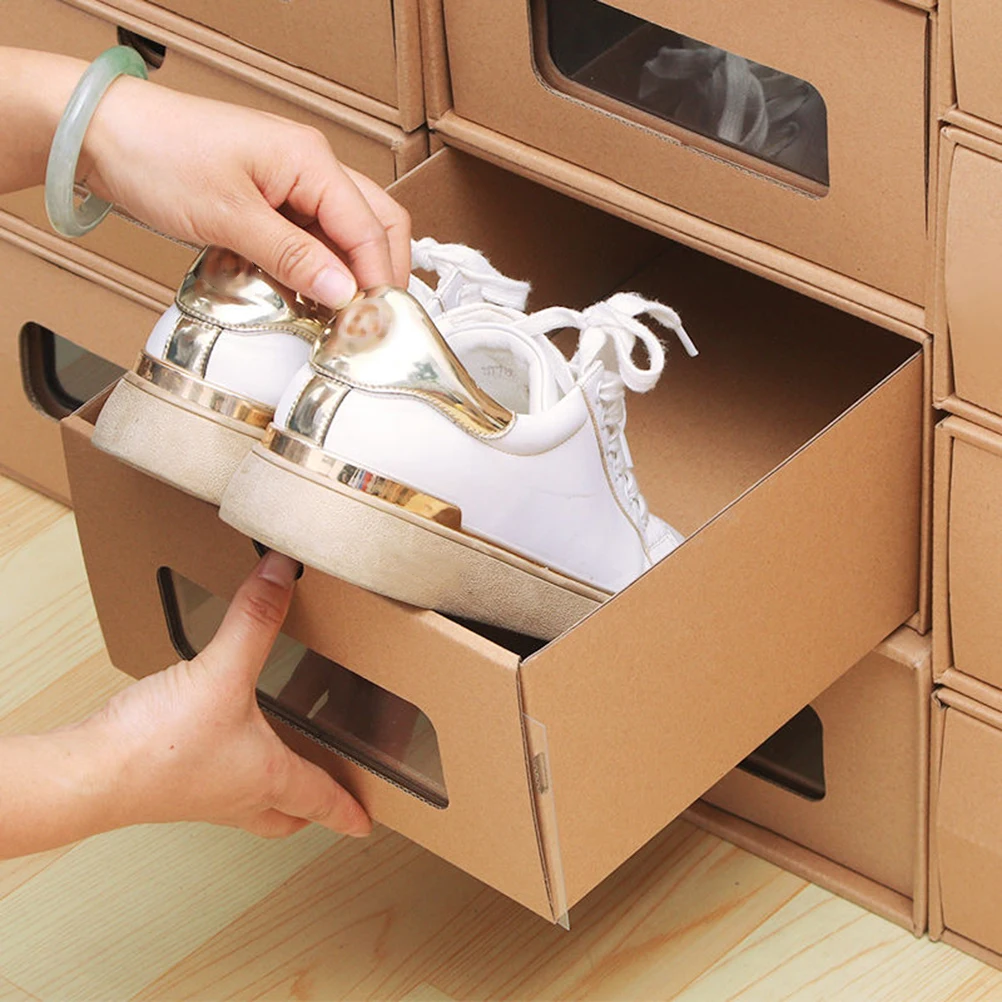 

6pcs Transparent Shoe Box Drawer Style Dustproof Shoes Storage Container Window Home Wardrobe Organizer 30X21Cm Khaki