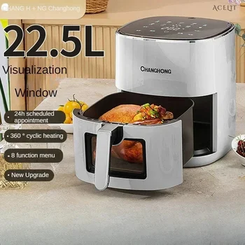 Image home air fryer with visualization. Large capacity. Multifunction oven. Intelligent heating. Oil-free electric fryer.