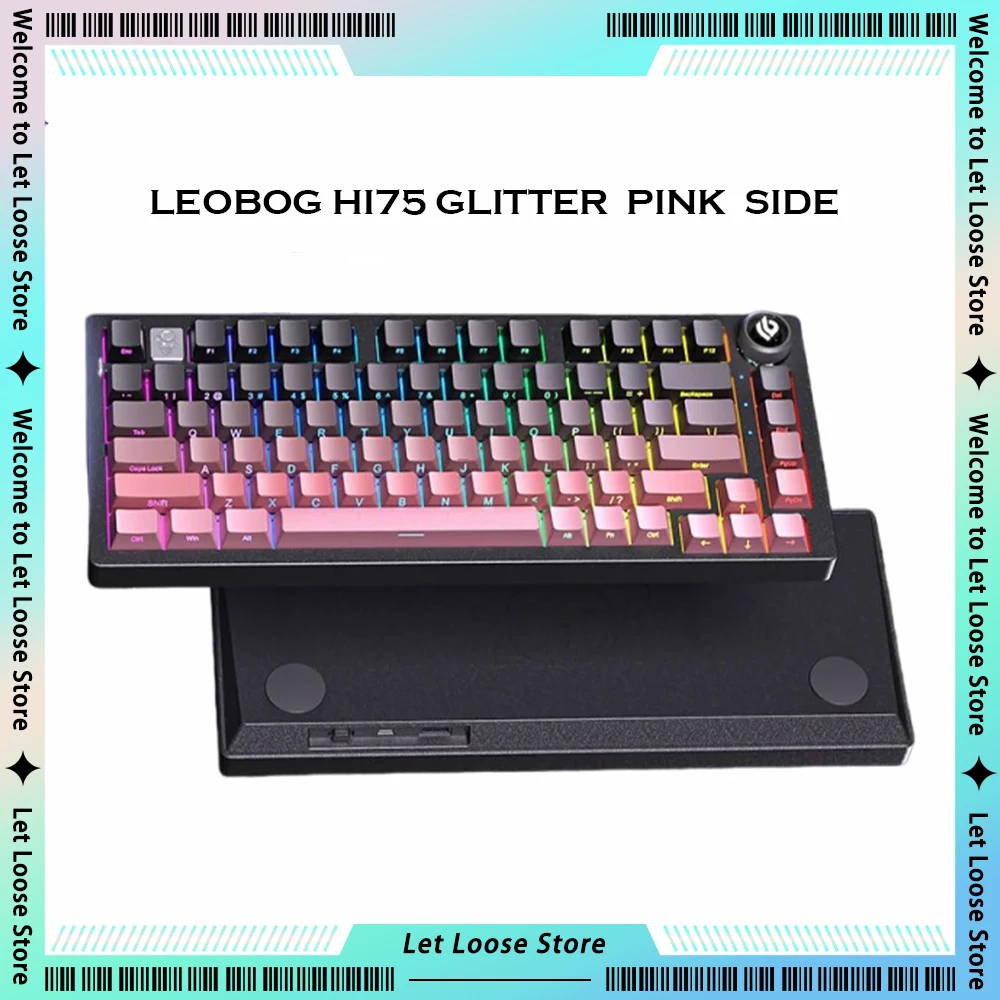 LEOBOG Hi75 Glitter Pink Side E-sports Mechanical Keyboards Hot Swap Aluminium Alloy RGB Backlight Wired Custom Gaming Keyboard