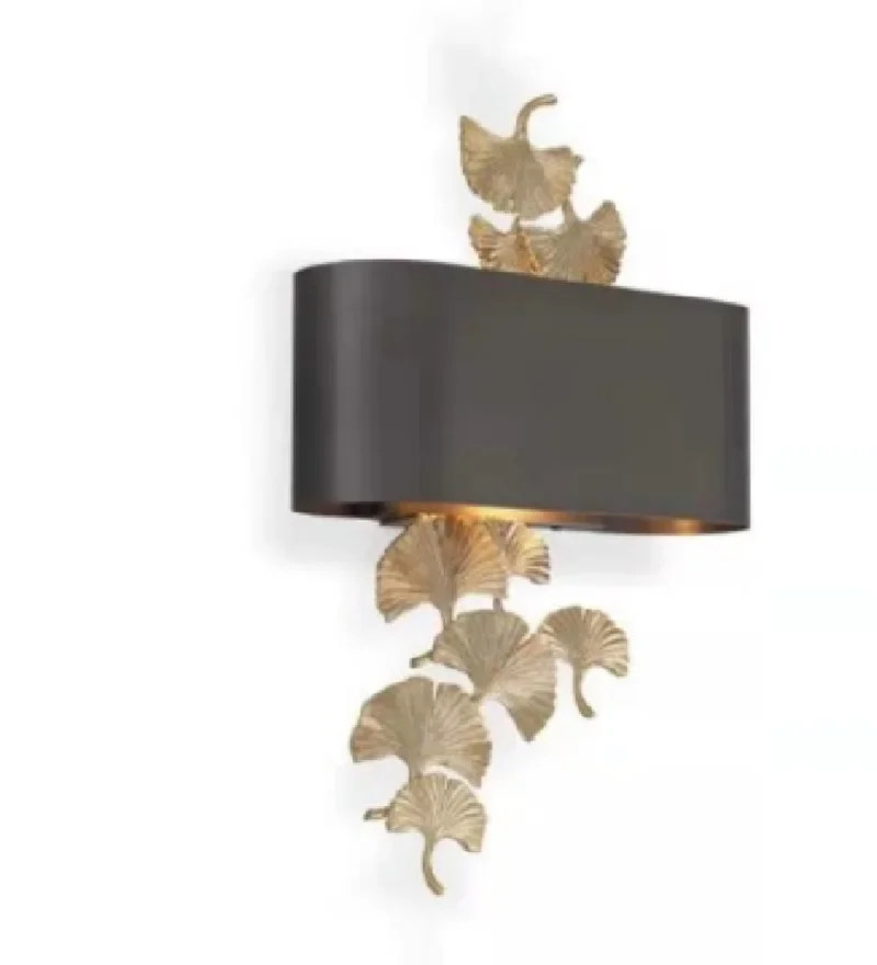 

American light luxury ginkgo biloba pure copper wall lamp soft decoration design villa hotel