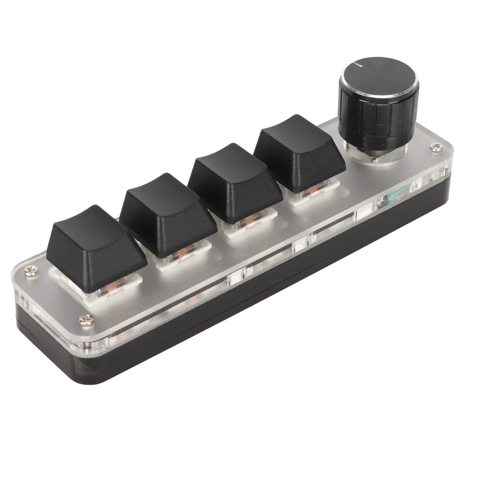 4 مفاتيح 1 مقبض لوحة مفاتيح ميكانيكية ماكرو قابلة للبرمجة، مفتاح أزرق، لوحة مفاتيح ألعاب بلوتوث مع إضاءة خلفية RGB لوسائط الموسيقى