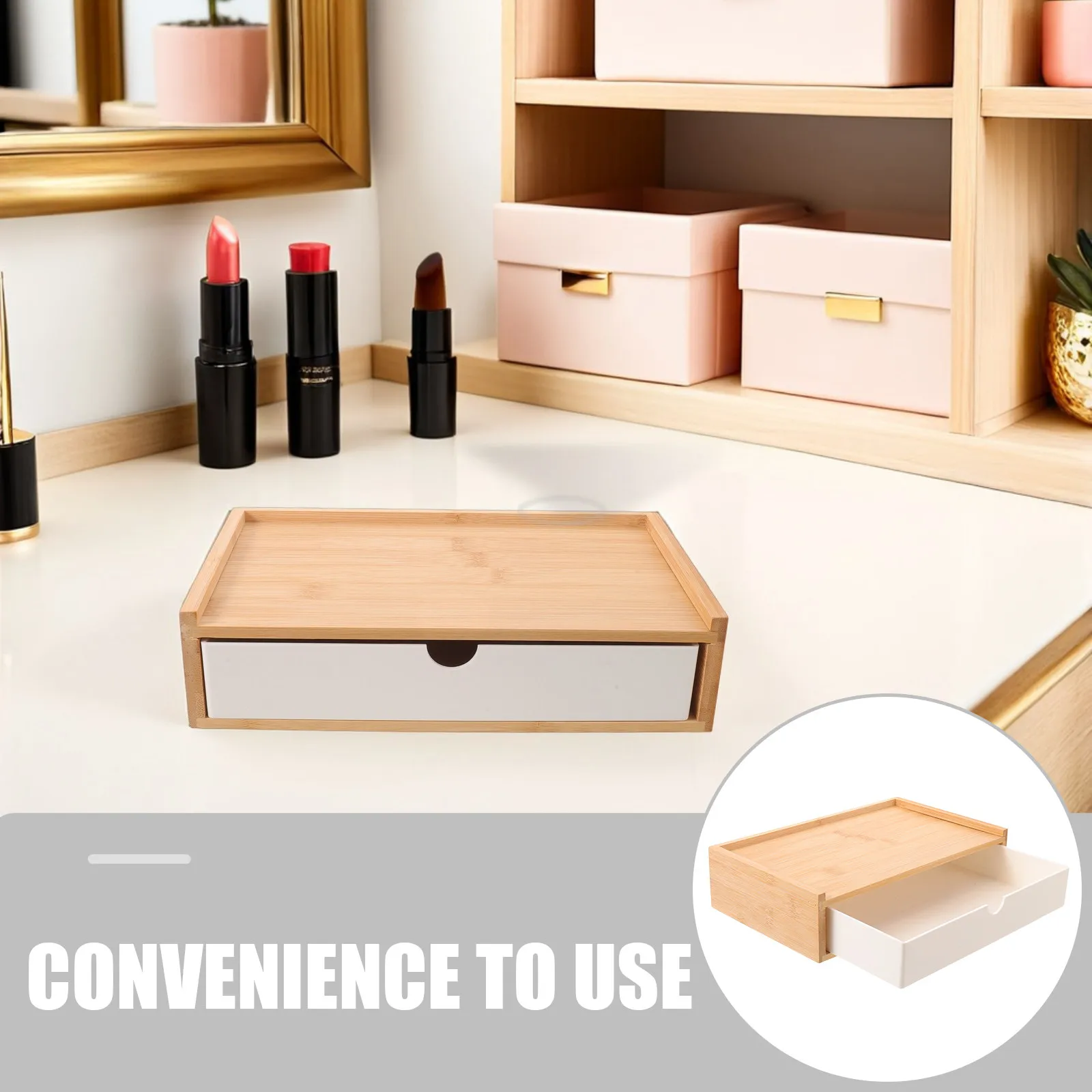 Bamboo Desktop Organizer Desk Drawer Organizer Box Drawers Office Supplies Stationery Documents Gadgets Minimalist