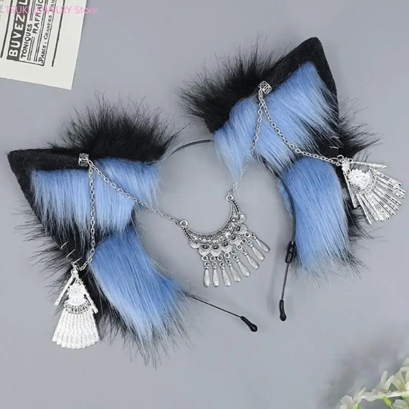 62Ke Cartoon Stirnband Katze Füchse Ohren Form Haar Hoop Plüsch Carnivals Party Kopfstück Cosplay Party Kostüm Requisiten Unisex – Detail 6