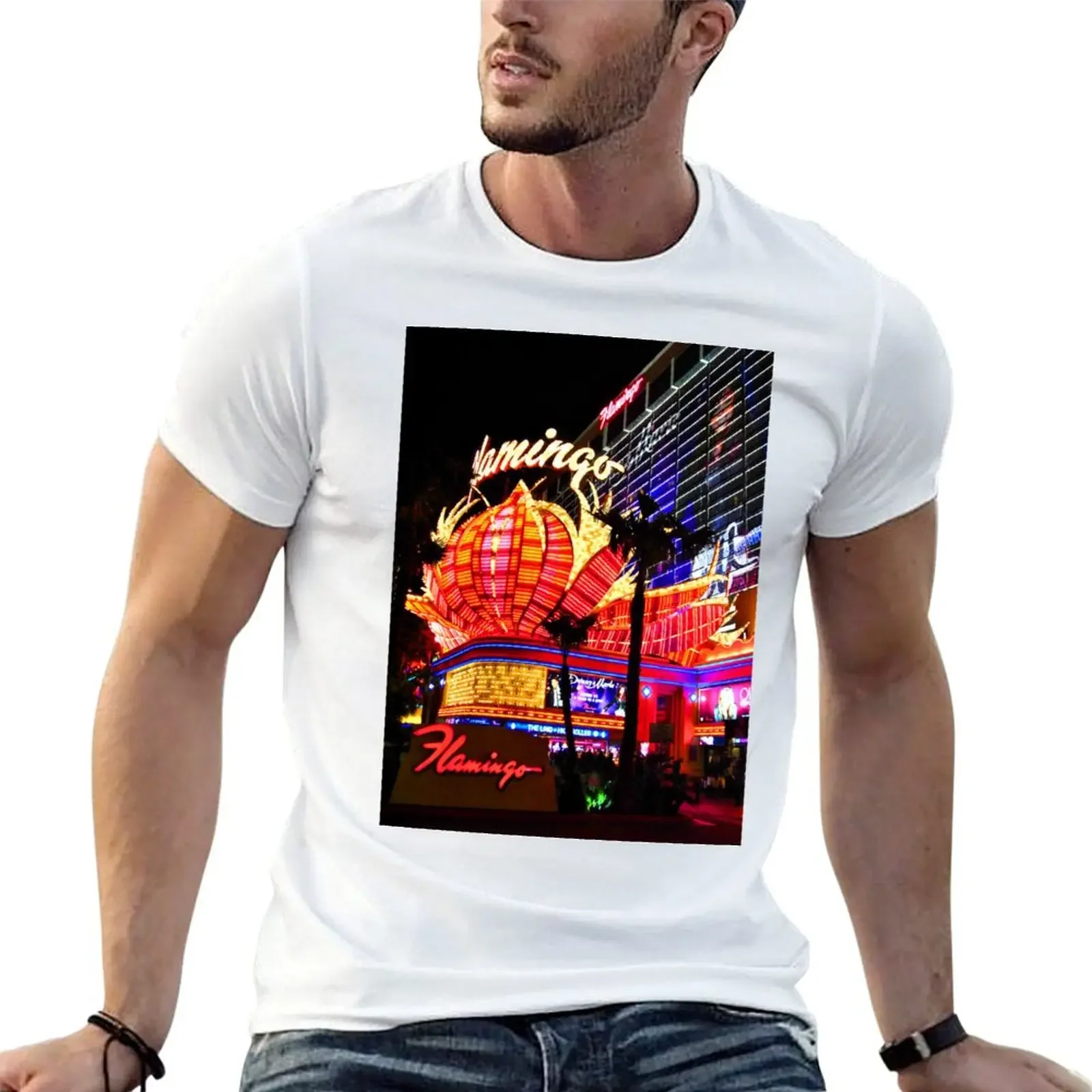 Flamingo Las Vegas Hotel Neon Signs America T-shirt anime customizeds t shirts for men graphic