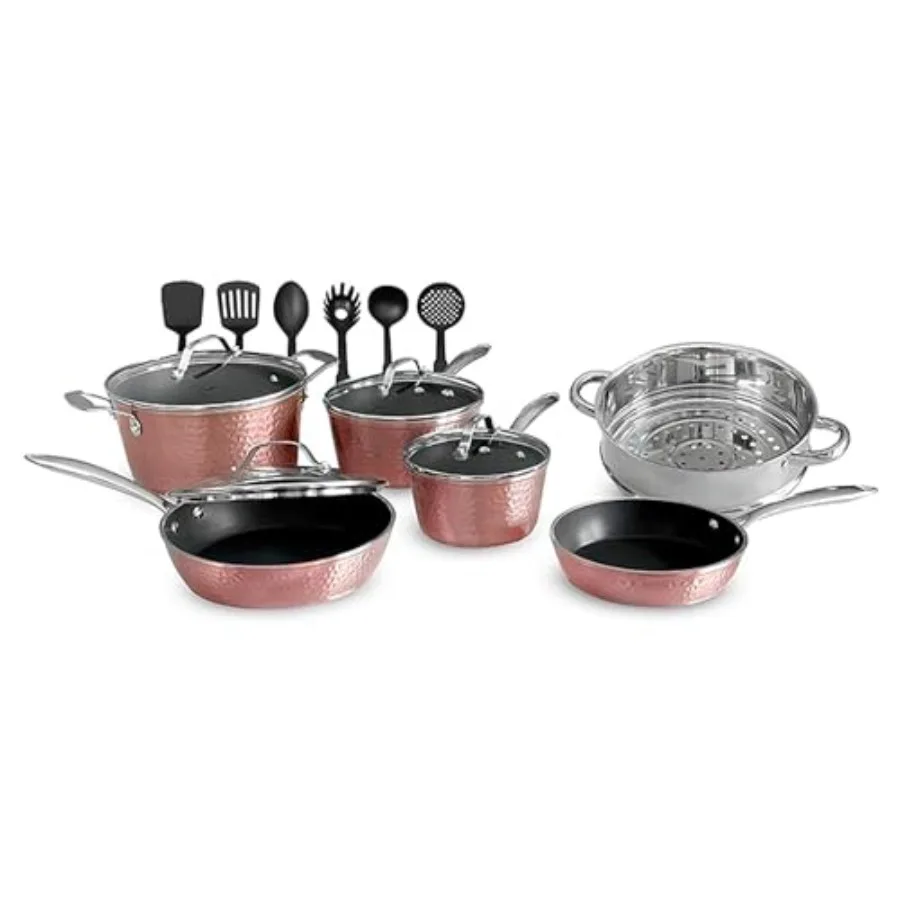 

Luxurious NonStick Ceramic 16Piece Rose Gold Cookware Set with Glass Lids for Home Kitchen Use Lightweight and ScratchResistant