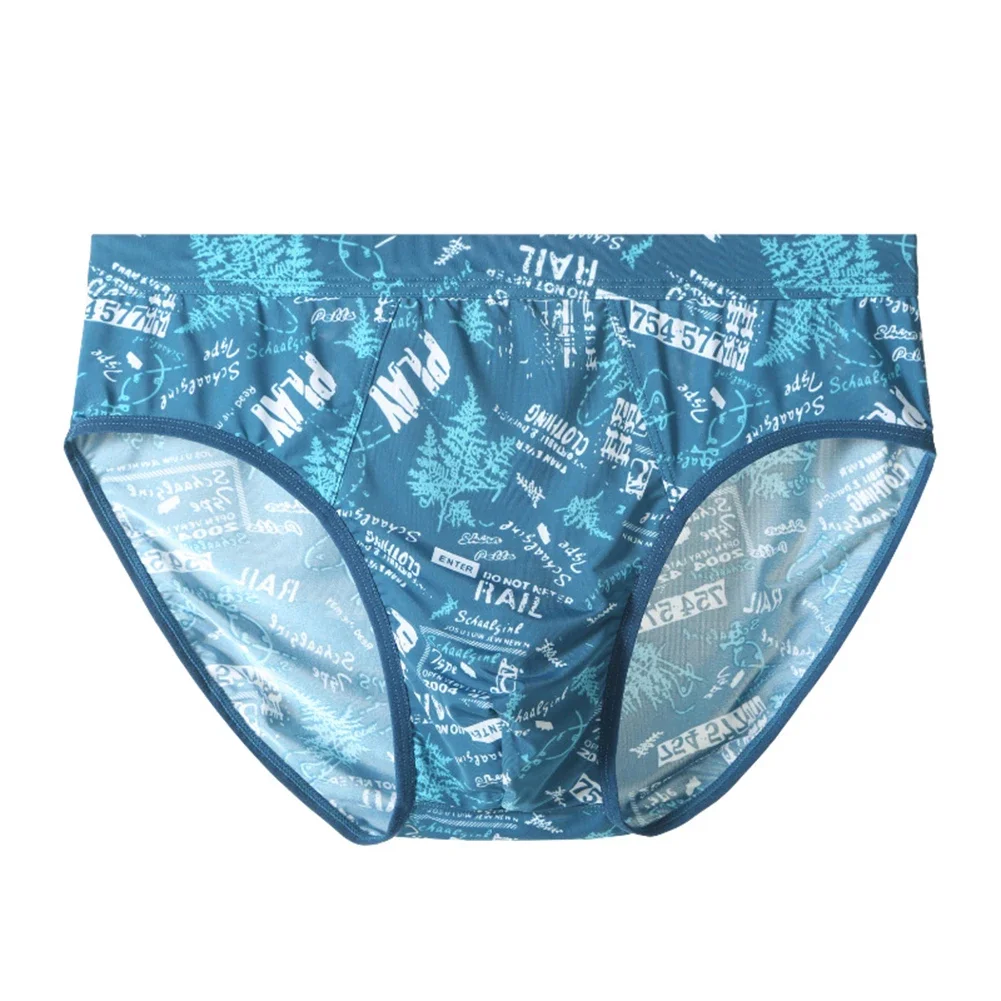 Men Printed Fashion Middle Rise Underwear Briefs Breathable Ultrathin Comfortable Panties Elastic Lingerie Plus Size