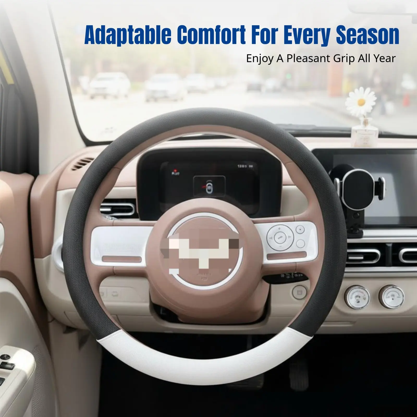 

Steering Wheel Cover for Wuling Hongguang Mini EV, Macaron Cute Ears, Four Seasons, Anti-Slip Leather, Universal Fit