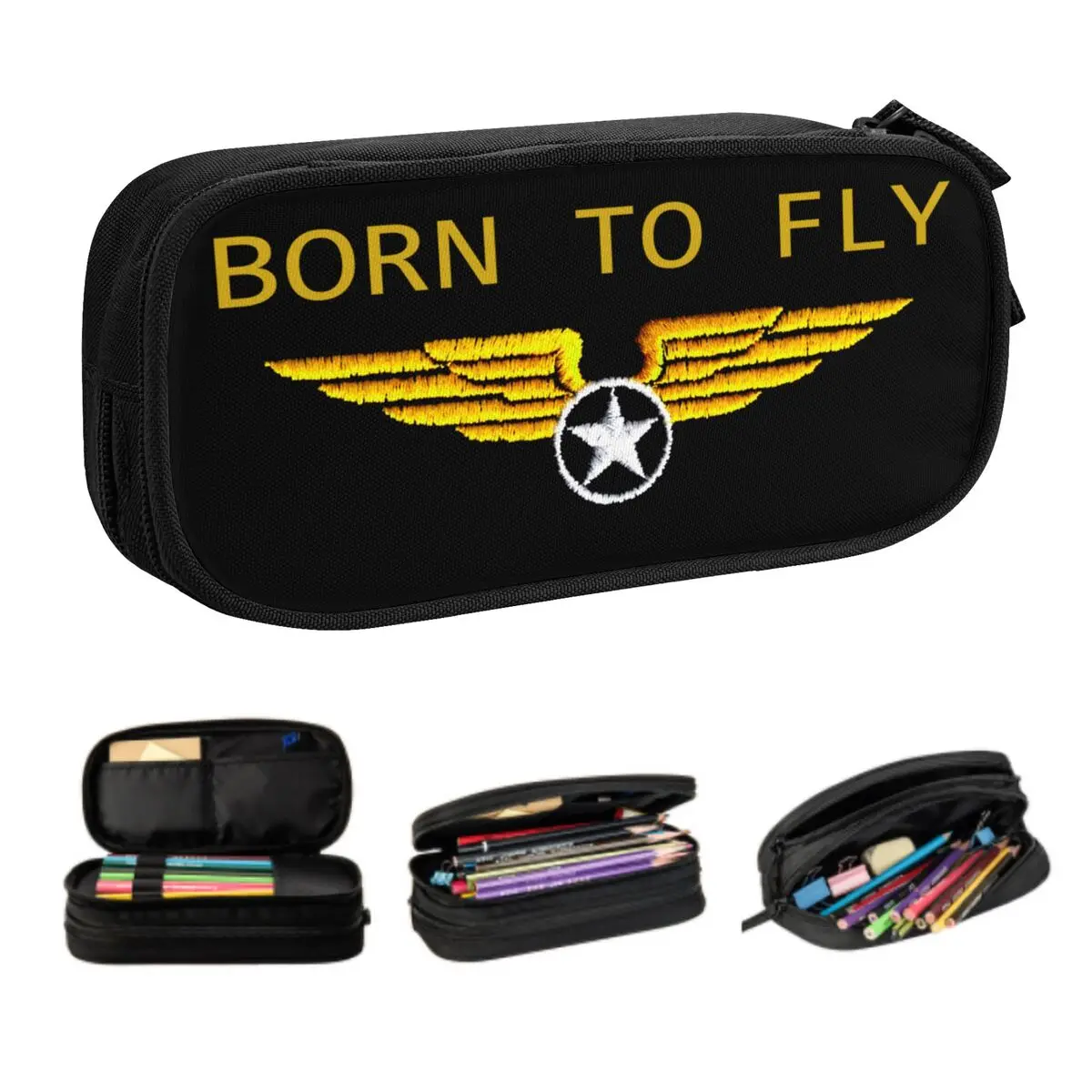 Born To Fly Flight Pilot Kawaii Pencil Case Boys Gilrs Large Storage Flying Aviation Aviator Pencil Box Students Stationery