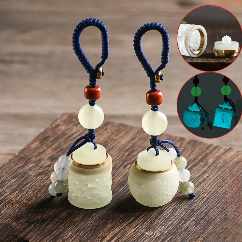 Doğal aydınlık taş oyulmuştur taşınabilir kutu buzdağı zümrüt Spiral ağız Lotus High-end anahtarlık el işi etnik hediyeler