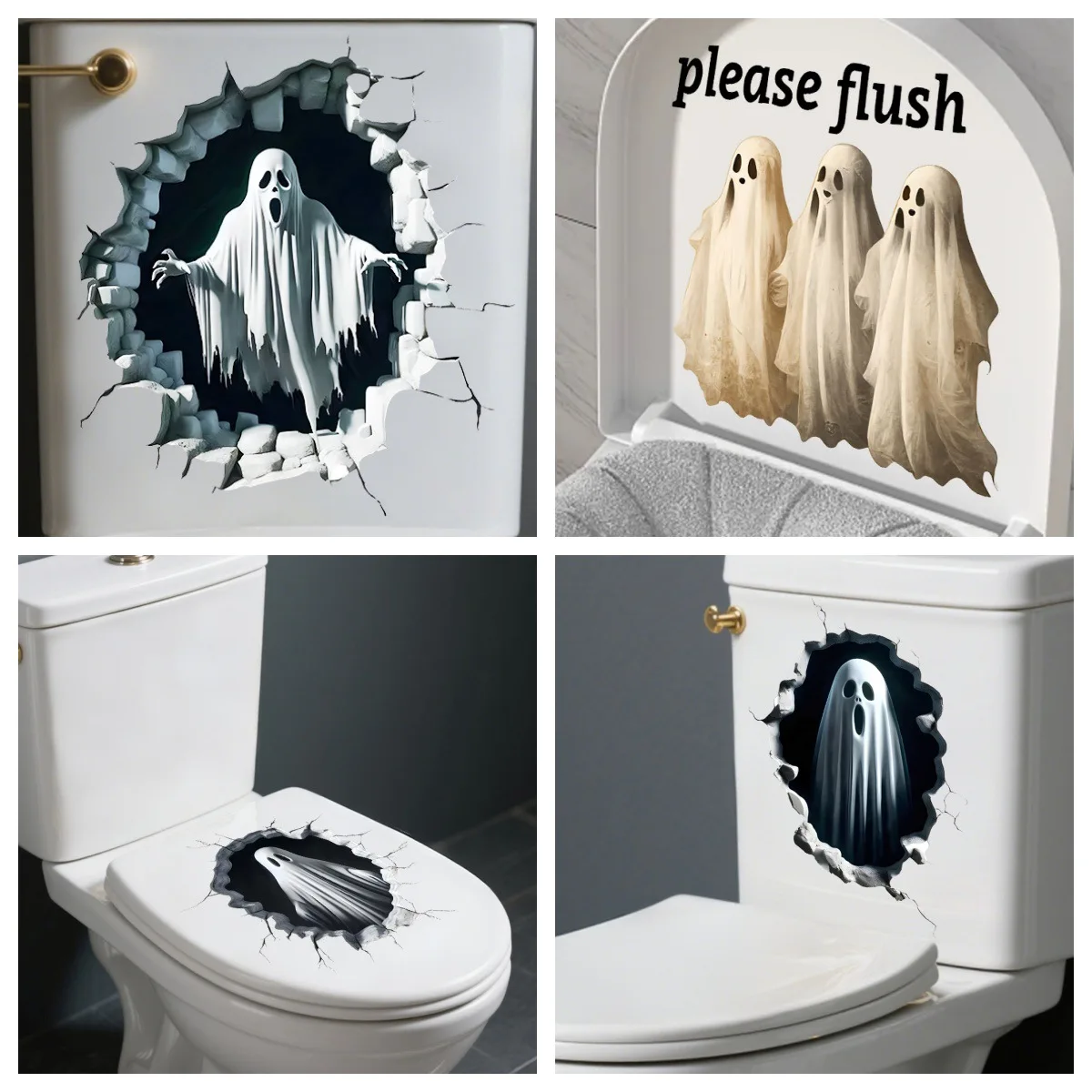 

Halloween New Scary Little Ghost Bathroom Water Tank Sticker Waterproof PVC Toilet Sticker