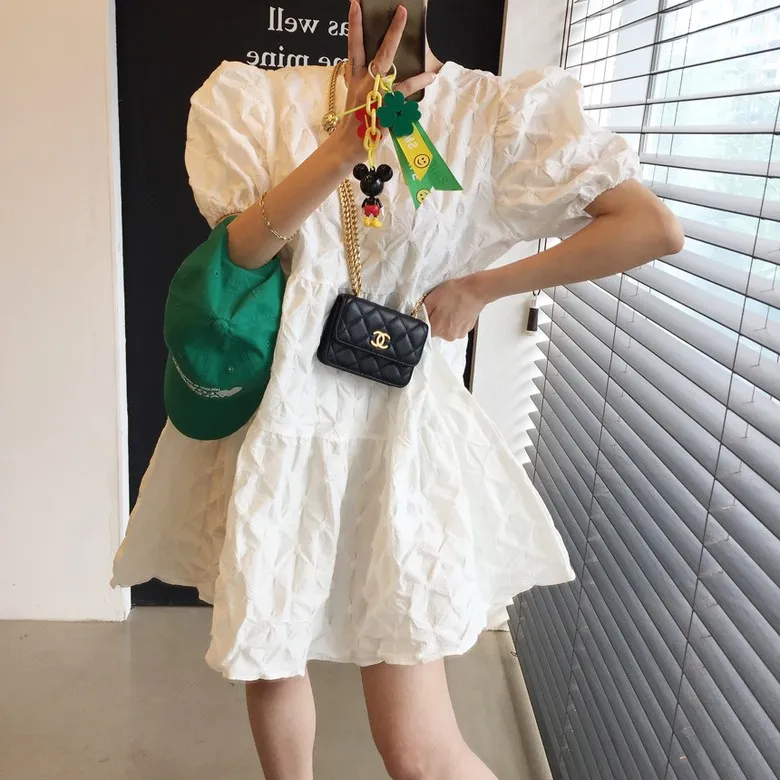 Sweet Summer Faion geplooide textuur Bubble Sve ort rok Dr. Koreaanse Sle Regular Fit vrijetijdskleding voor verschillende gelegenheden