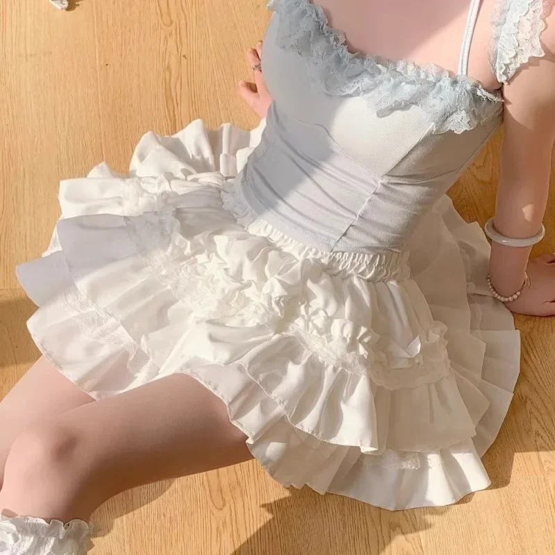 

Sweet White Lace Cake Dress Women Japanese Subcultural Y2k A-line Skirts Fashion Simple New Korean Style Clothes Faldas Mujer
