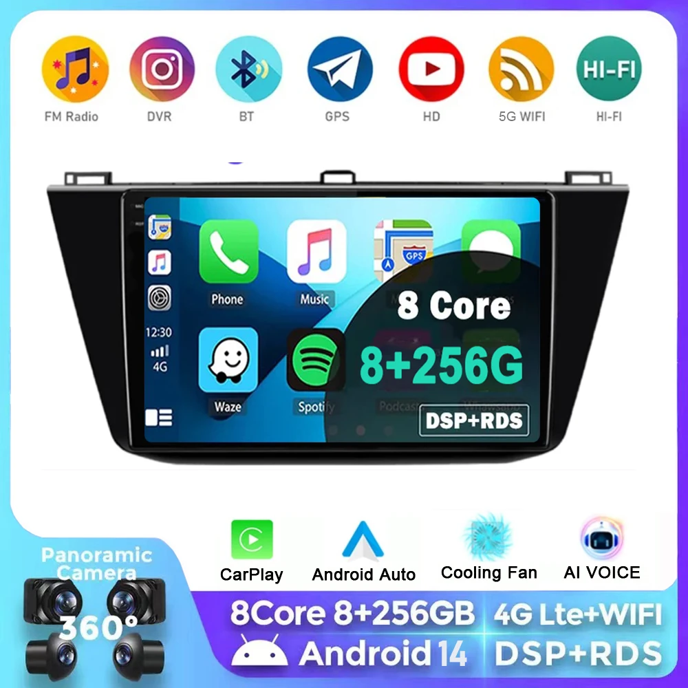 

For VW Volkswagen Tiguan L 2016 2017-2022 Android 14 Carplay Auto Car Radio Multimedia Video Player Navigation GPS No 2Din 2 Din