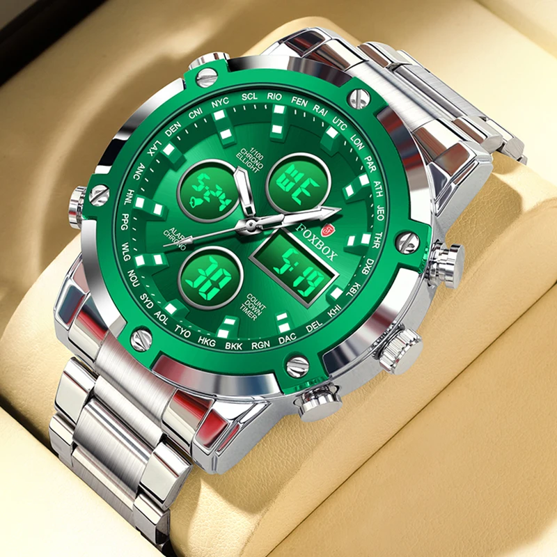 

FOXBOX Men's Watches Original Multifunctional Electronic Watch for Man Waterproof Luminous Quartz Chronograph Clock Male Gift
