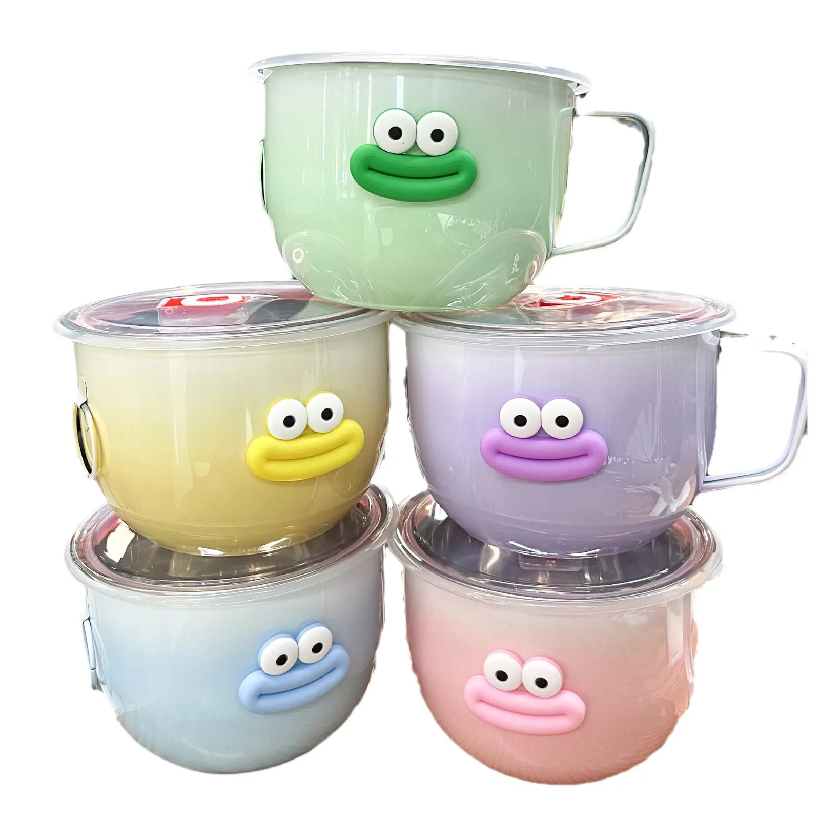 

Cute Cartoon Big Mouth Ramen Bowl | 47oz 304 Stainless Steel Noodle Cup with Lid & Handle