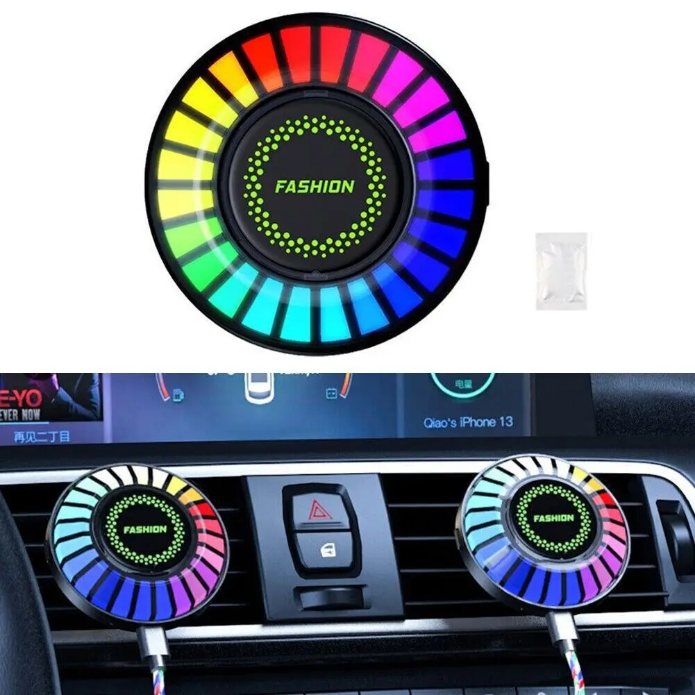 Car led ambient light, out of trend round car aromatherapy atmosphere car rgb rhythm pickup sound control light