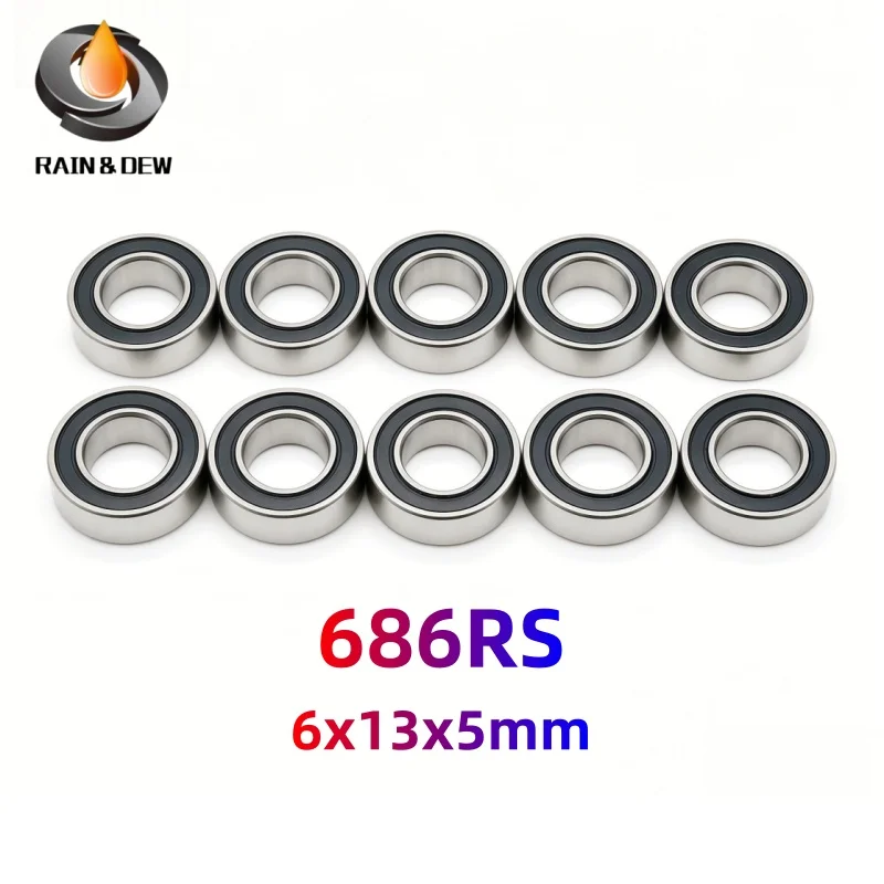 10Pcs 686-2RS Bearing ABEC-7 6x13x5 MM Miniature 686RS Ball Bearings 618/6RS Black Sealed 686 2RS Rulman