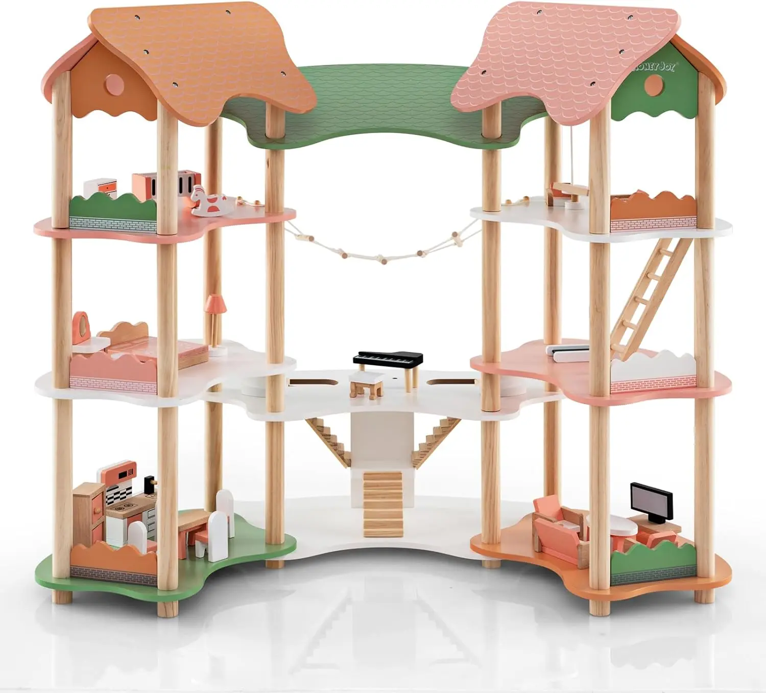 

Doll House, Wooden Dollhouse Playset w/7 Rooms, 31 Accessories & Miniature Furniture, Pretend Play Toys Kit, 2.8 Feet Big Doll H